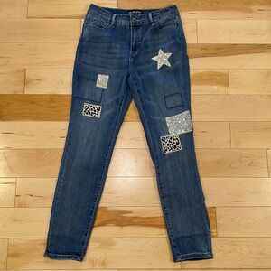 Patchwork Embellished Skinny Jeans Y2K Glam Indie Statement